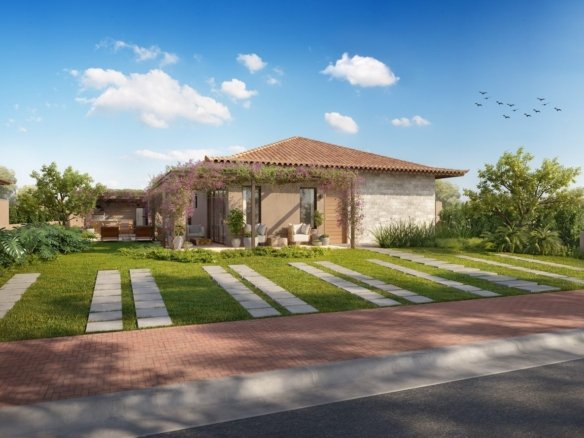 Fachada de casa térrea com jardim e caminho de pedras, no padrão das casas 41 e 42 da Quadra 20 do Toriba Noroeste (imagem ilustrativa)